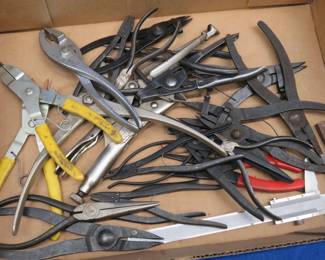 Lot 96. Snap ring pliers, other pliers, and a vernier caliper