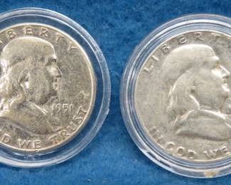 Lot 90. Two silver Franklin half dollars