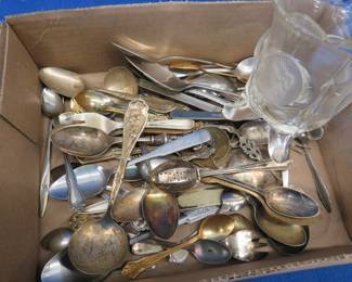 Lot 206. Spoon collection, some are silverplate, and more