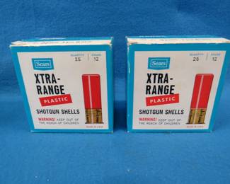 Lot 423. Two full boxes of vintage Sears 12 gauge shotshells.&nbsp; 2 3/4" {#}5 and {#}6.&nbsp; 50 total rounds.