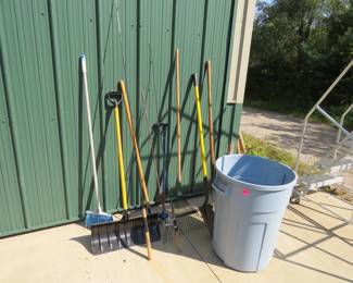 Lot 350. Long-handled tools and two fishing rods