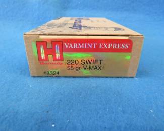 Lot 277. Hornady 220 Swift.&nbsp; 55-grain.&nbsp; Full box of 20 rounds.