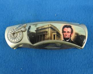 Lot 117. Abraham Lincoln themed locking blade pocket knife