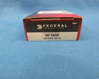 Lot 107. Federal 40 S & W. 180 grain FMJ.&nbsp; Full box of 50 rounds.
