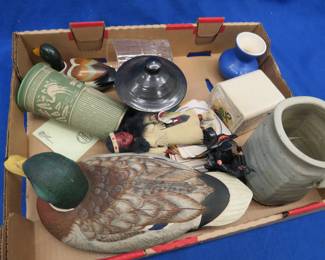 Lot 74. Hand-carved Mallard, pottery, and more