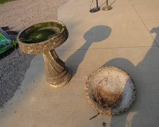 Lot 450. Concrete bird bath with an extra non-matching&nbsp; bowl