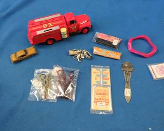 Lot 382. Collectible smalls including old hair pins, souvenir book mark, and more
