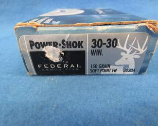 Lot 368. Federal Power-Shok 30-30 Win.&nbsp; 150 grain soft point.&nbsp; Full box of 20 rounds.