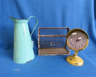 Lot 196. Metal clock, pitcher and file holder