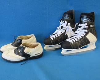 Lot 408. Size 10 CCM Powerline 120 hockey skates and size 9 Reebok golf shoes