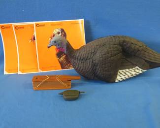 Lot 417. Turkey decoy,&nbsp; two turkey calls, and patterning targets
