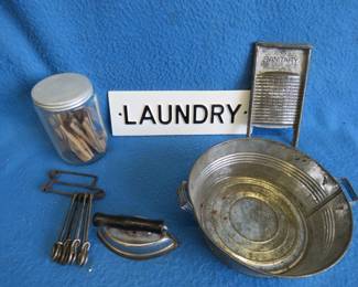 Lot 197. Laundry collectibles including a miniature sad iron