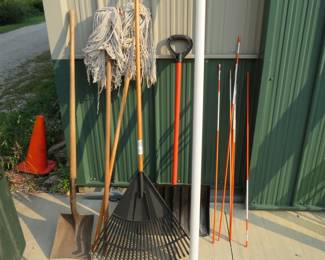 Lot 444. Long-handled tools, camp axe, and more