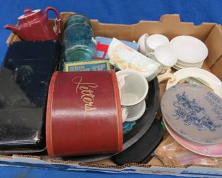 Lot 241. Vintage shaving mug, metal box from an insurance company, and more