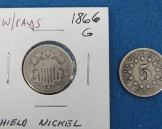 Lot 134. 1866 and 1868 Shield nickel