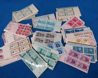 Lot 301. Over 125 4 cent&nbsp; US stamp plate blocks.&nbsp; Late 50s to early 60s.