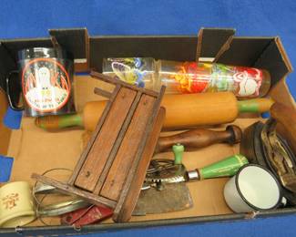 Lot 205. Anoka Halloween mug, sad iron, vintage kitchen items, and more