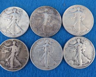 Lot 256. Six Walking Liberty half dollars