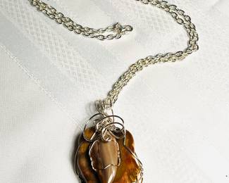 Petrified wood wrapped in sterling silver