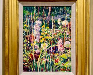 "Iris & Waterlily" Oil on Canvas, Signed Sam Barber