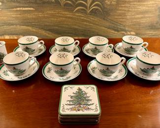 (8) Spode Xmas Cups & Saucers, Coasters & Marmalade Jar