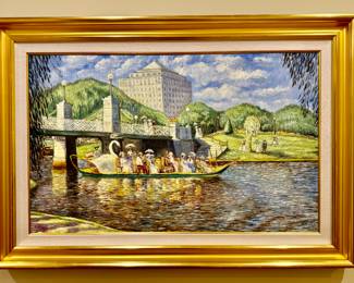 "Swan Boats" Oil on Canvas, Signed Vladimir