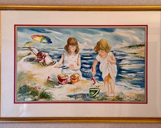 "Day at the Beach" Watercolor, Signed Debbie Hearle