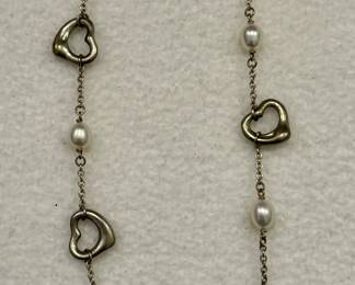 Tiffany & Co. Elsa Peretti Open Heart & Pearl Necklace