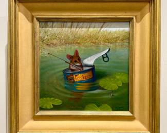 "Fishing Mouse" Oil on Linen, Signed Russell Gordon