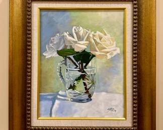 "Rose Trio" Oil on Canvas, Signed Thomas Stiltz