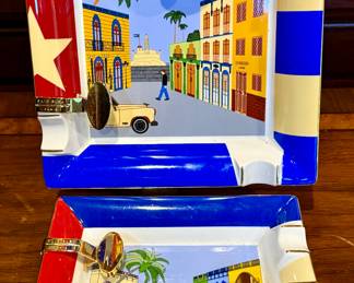 Elie Bleu Paris "Flor De Alba" & "Casa Cubana" Ashtrays