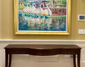 "Swan Boats" Oil on Canvas, Signed Sam Bailey & Galloway Console Table