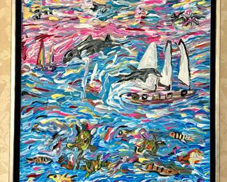 "Sea Life" Oil on Canvas, Signed Morey