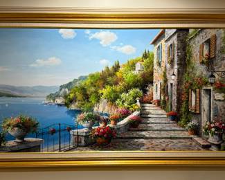 "Lakeside Reflections" Oil on Canvas, Signed Soon Ju Choi with COA