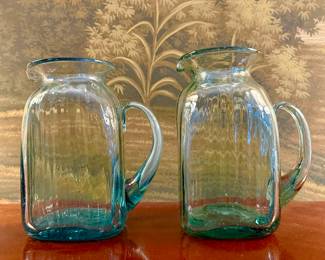 (2) Art Glass Pitchers