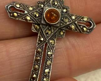 Sterling Silver & Amber Cross