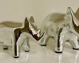 Decorative Silver Rhinos 