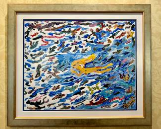 "Nude Swimmer" Framed Oil