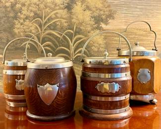 (4) Antique Oak Biscuit Barrels