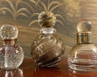 (3) Art Glass Inkwells