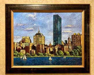 "Boston Skyline" Artist on Canvas, Signed Vladimir (2003)