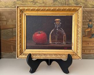 "Tomato and Bottle of Oil" Oil on Canvas, Signed Dennis William Cheaney