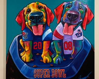 "Super Bowl" Acrylic on Canvas, Signed Ron Burns