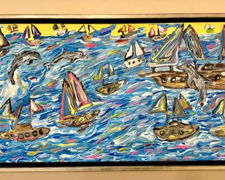 "Sailboats" Oil on Canvas, Signed Morey