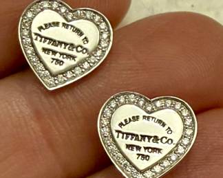 Tiffany & Co. 18K & Diamond Heart Earrings
