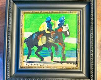 "Horse Race" Oil on Canvas, Signed V. Petinow