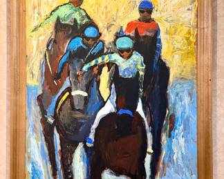 "Four Jockey's" Oil on Canvas, Signed Vladimir Petinow