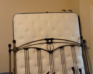 STERNS AND FOSTER "ESTATE" QUEEN MATTRESS AND BOX SPRING $200....ORNATE METAL QUEEN BEDFRAME HEAD/FOOTBOARD $75
