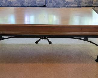 "NATIONAL MOUNT AIRY"PINE COFFEE TABLE $65 AND MATCHING END TABLE $35 WITH METAL TIE ACCENTS