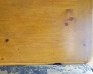 PINE COFFEE TABLE $65 AND MATCHING END TABLE $35 WITH METAL TIE ACCENTS